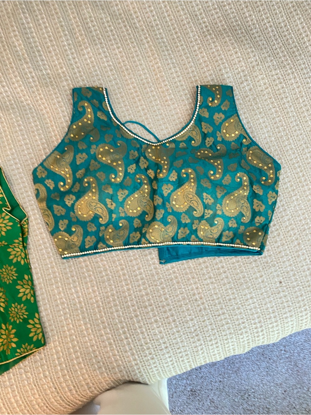 Teal and Gold Paisley Embroidered Women's Blouse